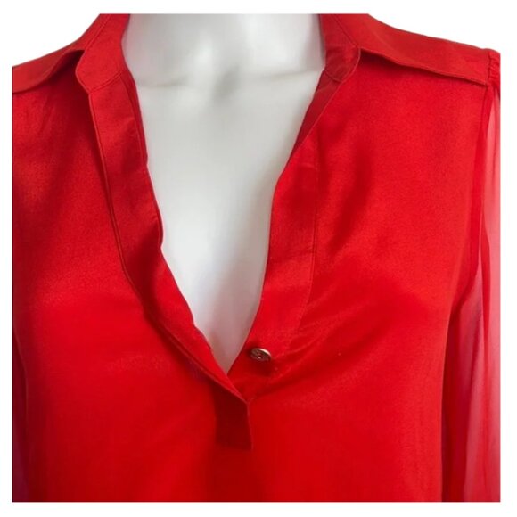 Alice + Olivia Red Sheer Long Sleeve Blouse - Picture 6 of 7